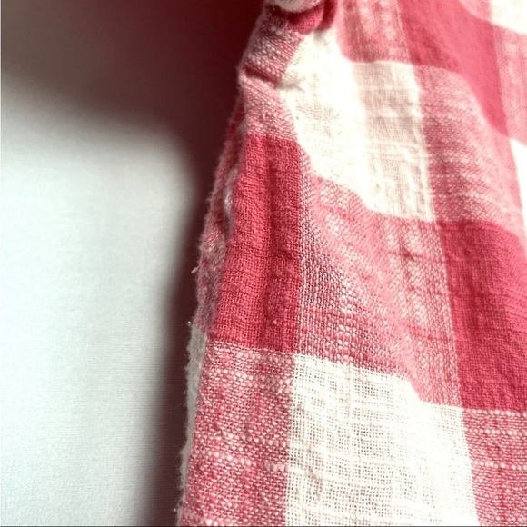 Cloth & Stone Top Sz XS Pink White Check Gingham Button Back Linen Blend Cottage - Picture 11 of 13